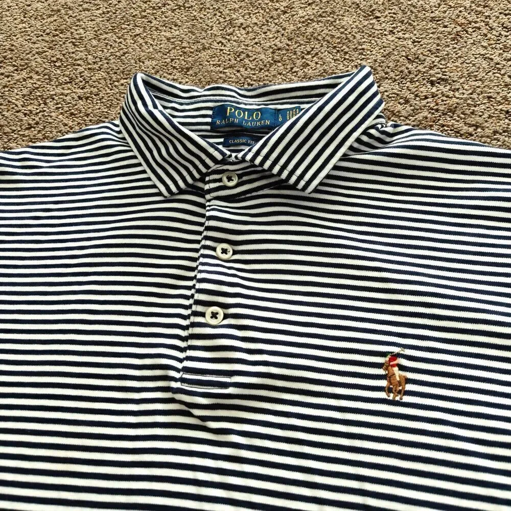 Men's Polo Ralph Laure‎ stripe polo shirt | navy / white | Sz: L